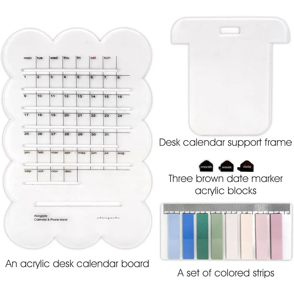 Practical Retro Perpetual Planner Desk Calendar Reminders Acrylic Phone holder